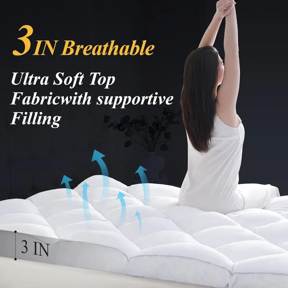 DOWNCOOL 3 Inch Twin Mattress Topper, Ultra Thick Fluffy Supportive Memory Foam